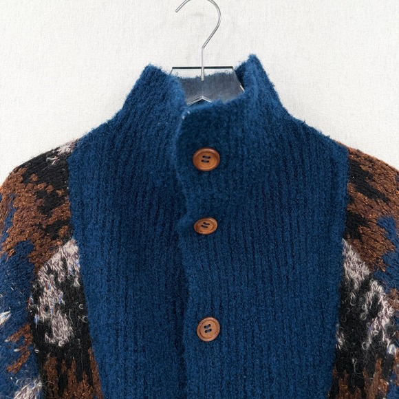 MISSONI UOMO Vintage 80s Cardigan Sweater Coat Mens Large Brown Blue Funnel Neck - Picture 6 of 16